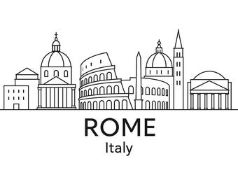 Rome Skyline Line Art Print | Minimalist Cityscape (Digital Download)