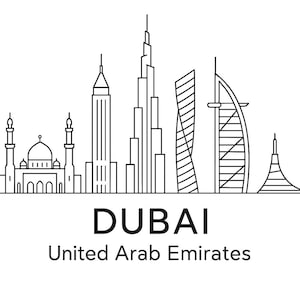 Dubai Skyline Printable Wall Art | UAE Line Drawing | Burj Khalifa Minimalist Cityscape | Digital Download | Modern Urban Decor