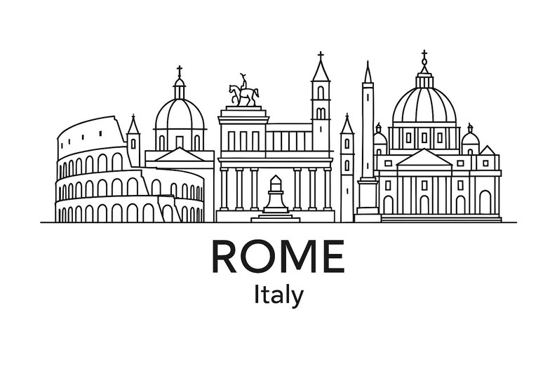 Rome Skyline Line Art Print | Minimalist Cityscape (digital Download ...
