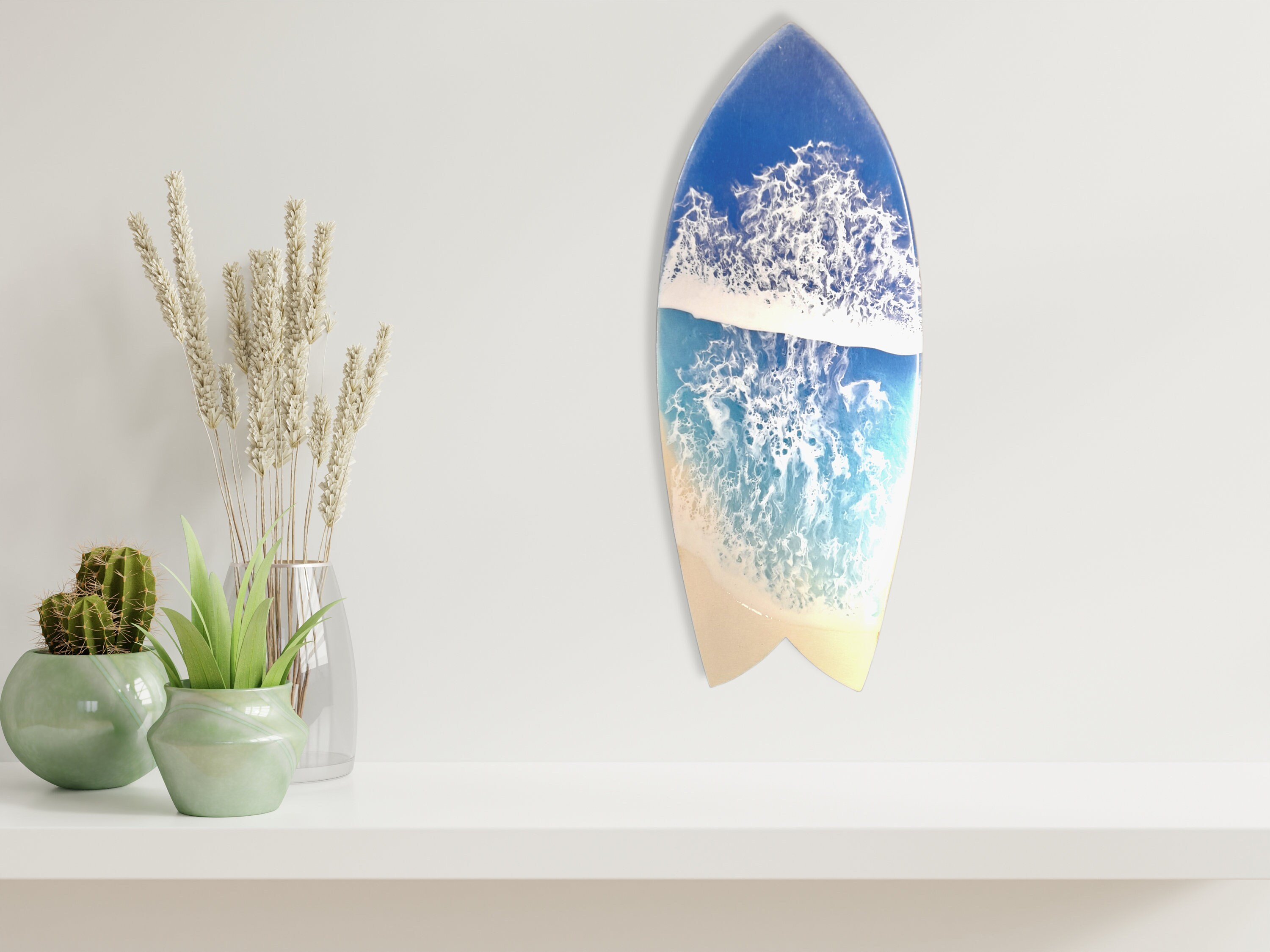 Planche de Surf en Bois et Résine Epoxy/Effet Océan Vague Naturelle Décoration Idée Cadeau Pour Amou