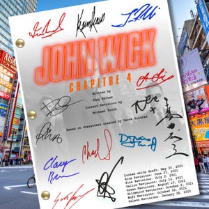 John Wick Chapter 4 Movie Script Reprint w/ Facsimile Autographs | Keanu Reeves | Action Film Collectible | Gift for Movie Fans Memorabilia