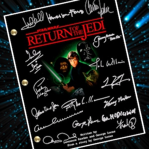 Star Wars Movie Script Autographed Signed Reprint Return of the Jedi Screenplay, Mark Hamill, Harrison Ford, Carrie Fisher.