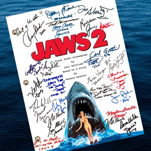 Jaws 2-script ondertekend - herdrukken handtekening - volledig script - Long Roy Scheider - Donna Wilkes - Ann Dusenberry - Mark Gruner - 130 pagina&#39;s