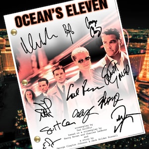 Oceans 11 Signed Autographed Script Full Screenplay Full Script Reprint, Brad Pitt, George clooney, Matt Damon, Julia Roberts