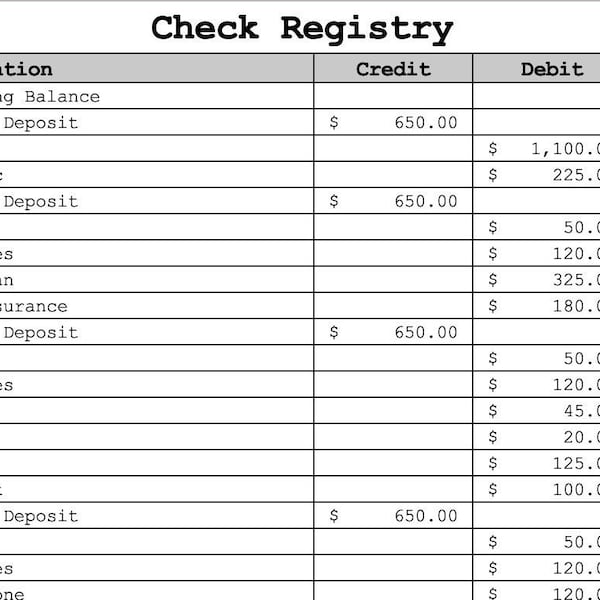 Excel Checkbook Register Etsy