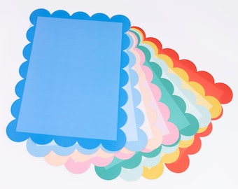 Meri Meri Mixed Colour Placemats (Set of 12), Paper Placemats, 8 Bright Colours, Birthdays, Dinner Parties, Garden Parties, Scalloped