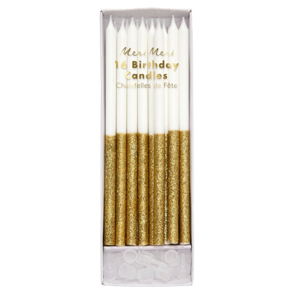 Gold Glitter Dipped Candles (x 16)