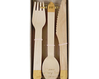 Gold Wooden Cutlery Set (x 24)