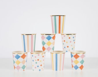 Colorful Pattern Paper Party Cups (x 8)