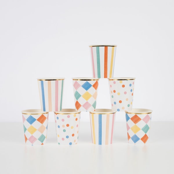 Colorful Pattern Paper Party Cups (x 8)