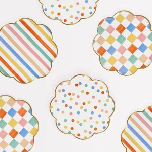 Meri Meri Colorful Pattern Side Plates | Birthday Party Decor | Dessert Tableware