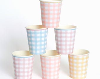 Meri Meri Gingham Cups (12 Pack) | Pastel Party Cups | Classic Check Cups for Baby Shower, Picnic & Birthday Celebrations