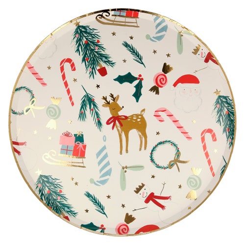 Festive Motif Large Dinner Christmas Party Paper Plates 8 - Etsy