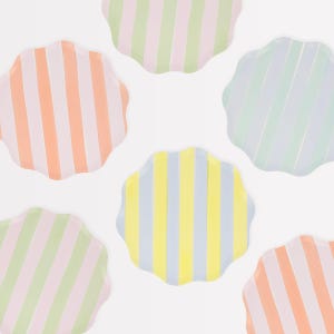 Meri Meri Pastel Stripe Side Plates | Birthday Party Decor | Dessert Tableware