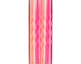 Meri Meri Birthday Candle - Pink Twisted Long Candles (Pack of 16)