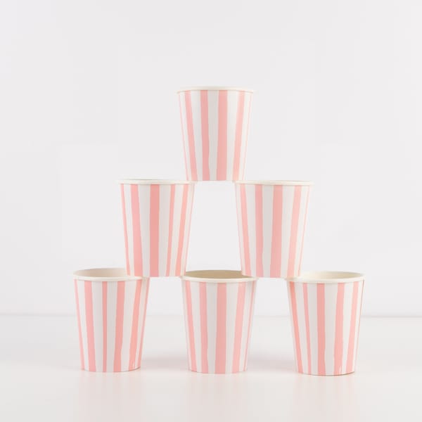 Pink Stripe Cups (x 8)