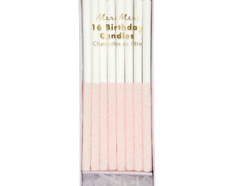 Meri Meri Birthday Candle - Pale Pink Glitter Dipped Candles (Pack of 16)