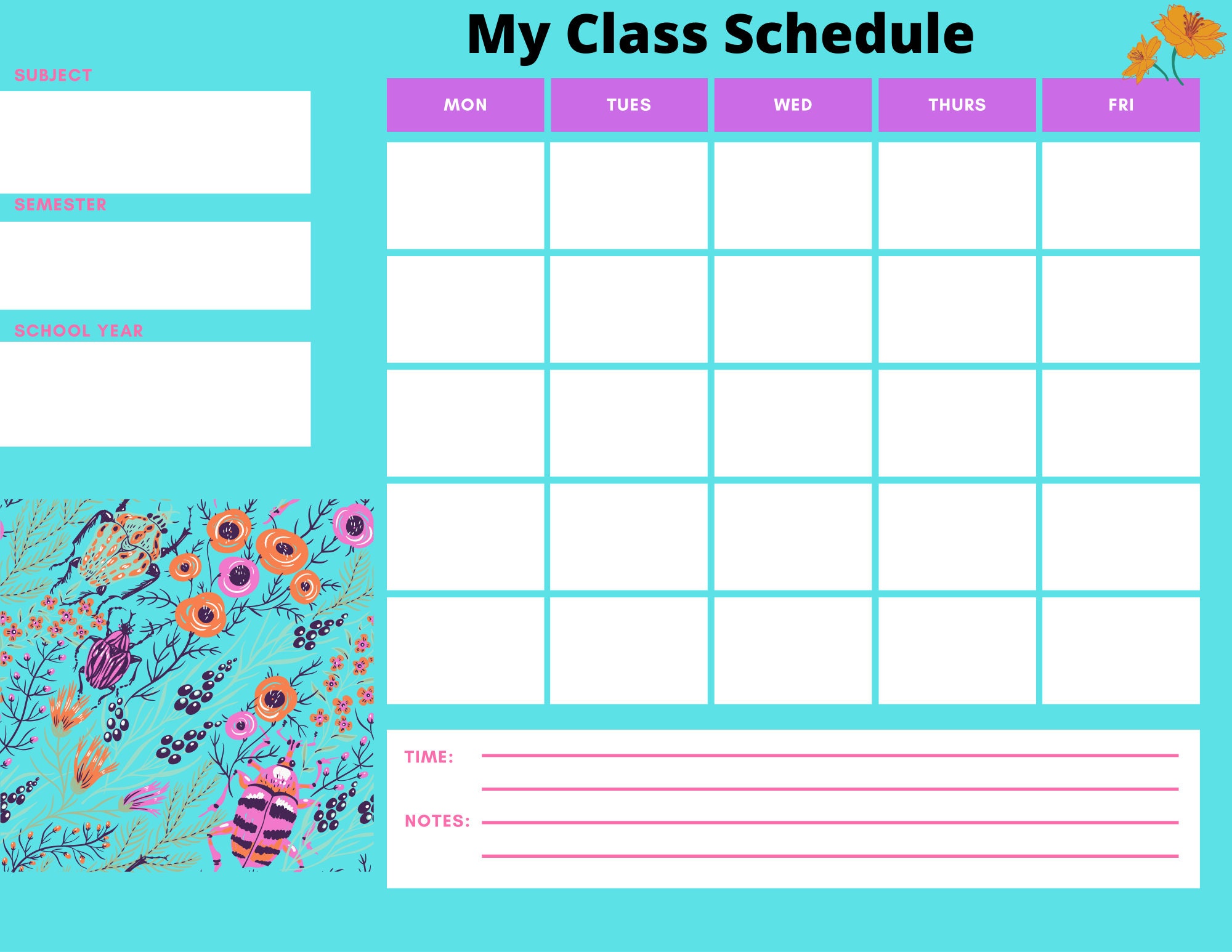 Class schedule format etsy