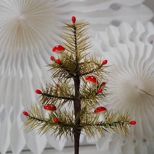 Authentic German Goose Feather Tree decorated with mushrooms