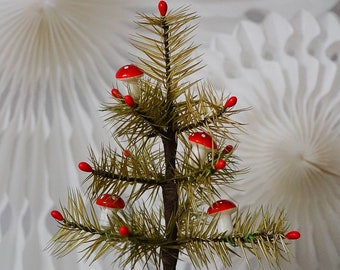 Authentic German Goose Feather Tree decorated with mushrooms