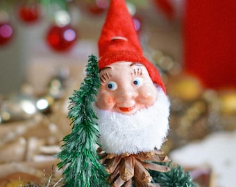 Antique german collectible pine cone elf pixie gnome figurine christmas ornament 1950-1960