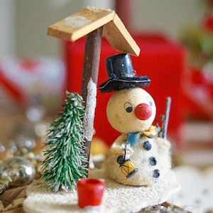 Antique german collectible spun cotton snowman figurine christmas ornament 1950-1960