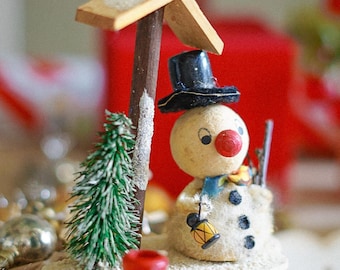 Antique german collectible spun cotton snowman figurine christmas ornament 1950-1960