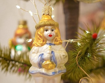 Vintage Inge Glas Angel Christmas Ornament: German Painted Glass