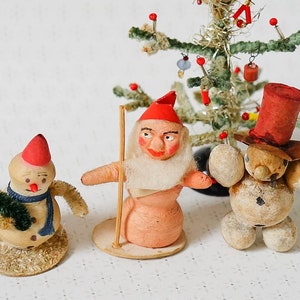 Antique german spun cotton christmas ornaments snowman elf santa