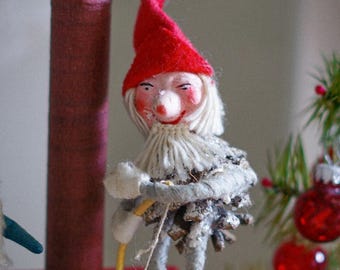 Antique german collectible pine cone elf pixie gnome figurine christmas ornament 1950-1960