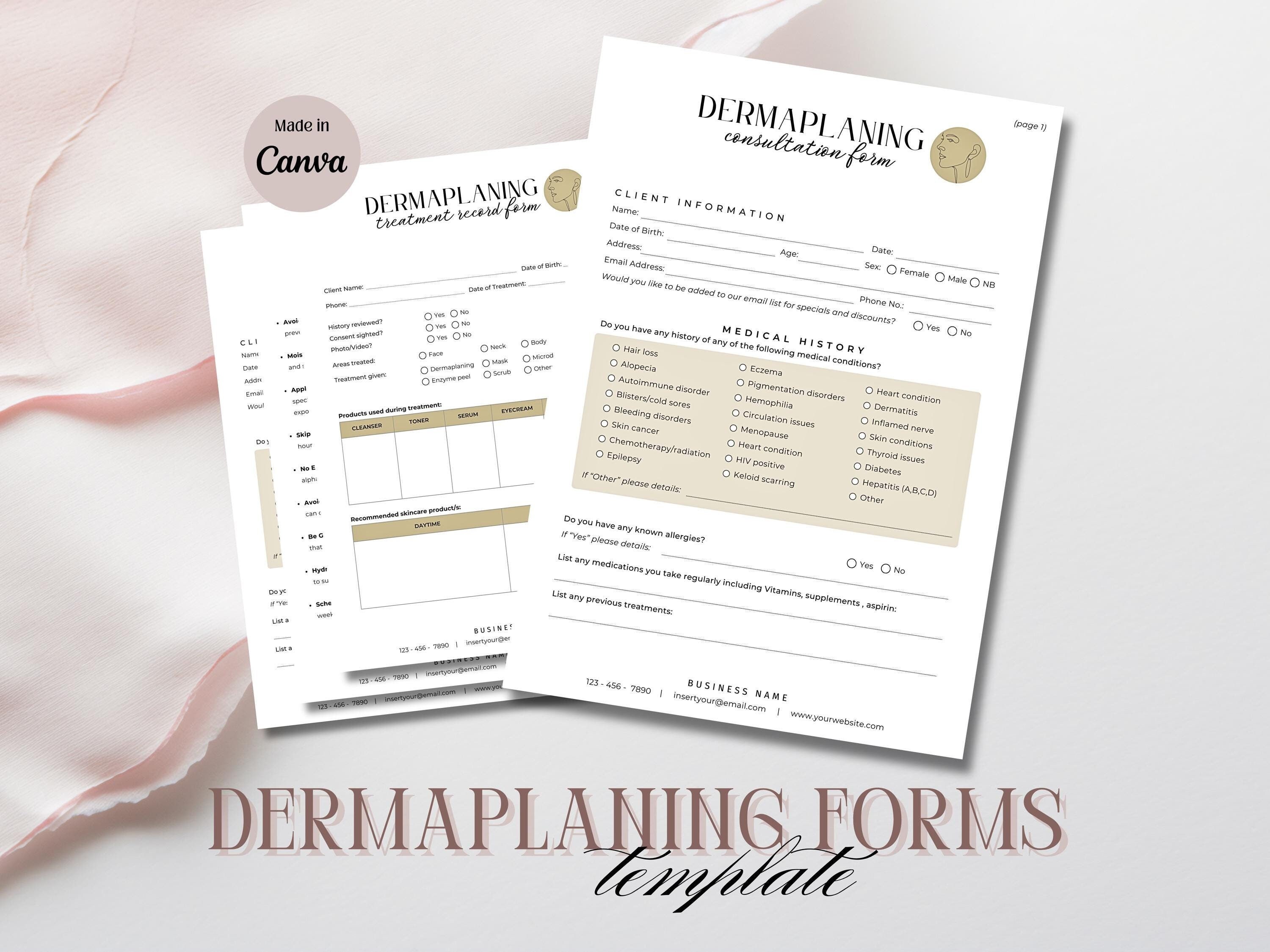 Dermaplaning Form Template for Esthetician Client Consultation ...