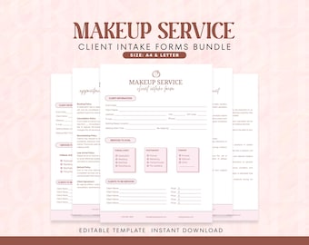 Editable Makeup Artist Client Intake Forms Bundle (A4/US Letter) Canva Template, Makeup Service Forms, MUA Client Consent Form
