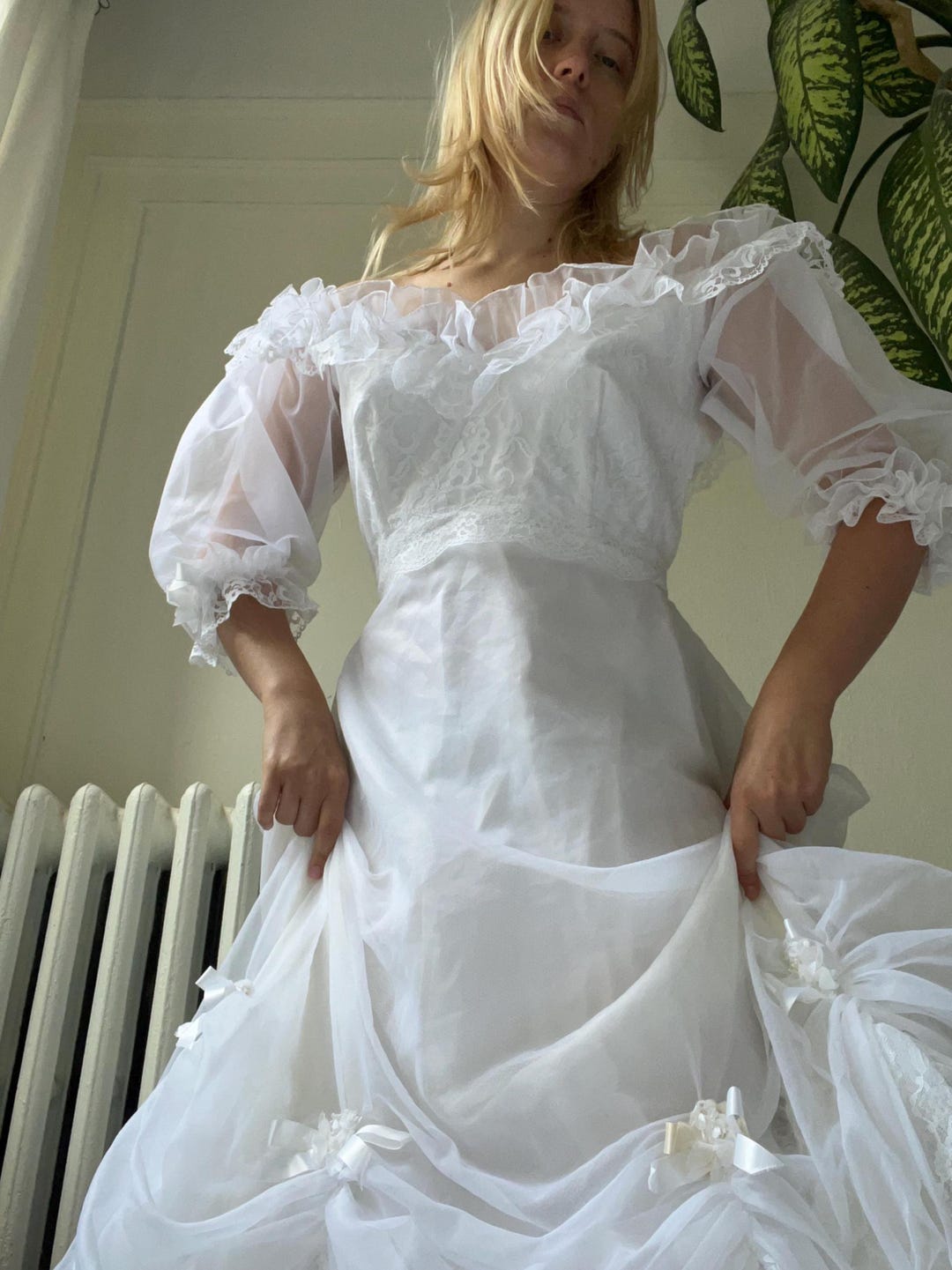 Gorgeous 80s Vintage Wedding Dress. Gathered Tulle and Lace Overlay. - Etsy