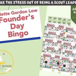 Scouts Juliette Gordon Low Bingo Game - Founder&#39;s Day - JGL Education - Daisies Brownies Juniors Digital Download