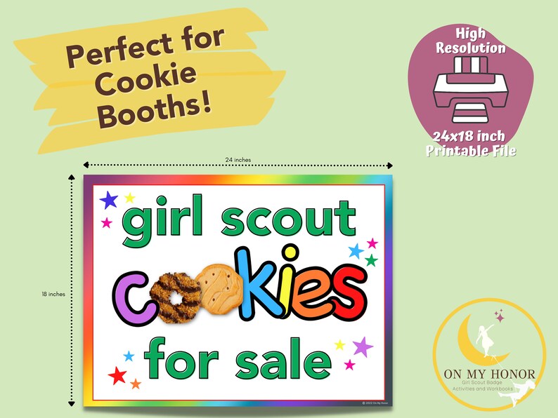 Girl Scout Cookies for Sale Yard Sign Cookie Booth Sale Poster LBB