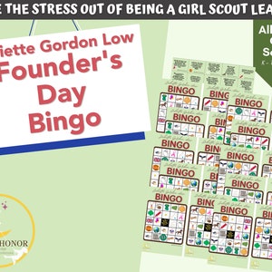 Girl Scout Juliette Gordon Low Bingo Game - Día del Fundador - Educación JGL - Daisies Brownies Juniors Descarga digital