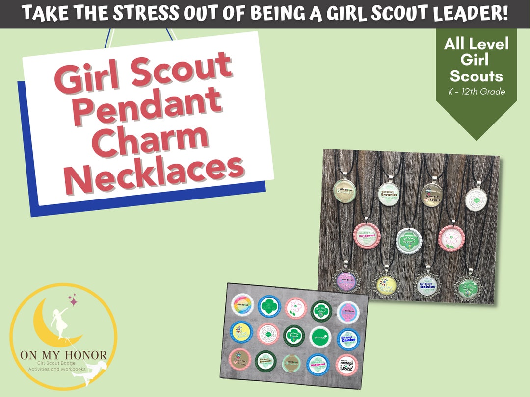 Girl Scout Necklace Pendant Charm Necklace Bottle Cap Necklace Daisy Gift Brownie Gift Junior