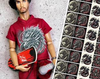 DIGITAL stickers for printing. Dragon motifs. Doll clothes 1:6 DIN A4 sheets and individually.
