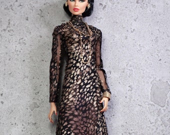 Długa sukienka z nadrukiem węża dla 12-calowych lalek Integrity Toys Poppy Parker Nu Face Fashion