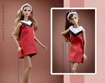 Vestido retro rojo para muñecas Integrity Toys Fashion Royalty Nu Face Poppy Parker Tulabelle.