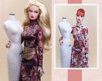 Long printed dress for Integrity Toys Poppy Parker Nu Face Fashion Royalty dolls