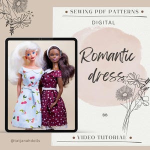 PDF Digital Pattern Romantic dress for BB doll + video tutorial