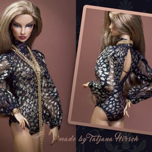 Body blouse with leopard pattern for Integrity Toys Poppy Parker Fashion Royalty Nu Face