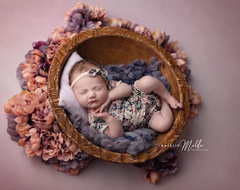 Newborn Body bunt geblümt + Haarschleife. Newbornprops, Baby Outfit für Mädchen, Fotoshooting 52 oder 56