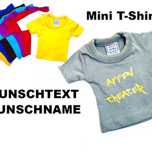 Teddy bear T-shirt, personalized doll clothes. Mini shirt for dolls, plush toys, stuffed animals. Custom text or name.