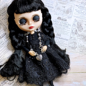 Black ball gown for Blythe Doll 30 cm doll dress with pearls. Dress for Wednesday doll, Wednesday dress