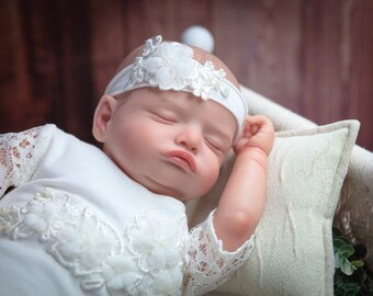 Haarband Stirnband Kopfband Haarschmuck Baby Mädchen Taufe Blume Perlen 