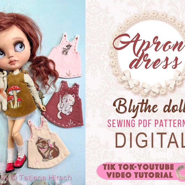 PDF Digital Pattern apron dress for Blythe doll. Tik Tok Youtube VIDEO.