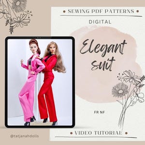 PDF Patrón digital elegante traje blazer y pantalón para Fashion Royalty Nu Face muñeca Integrity Toys. VÍDEO tutorial.