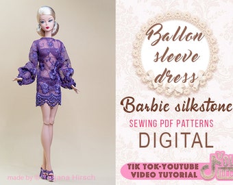 PDF Digital Pattern ballon sleeve dress for Barbie silkstone. Tik Tok VIDEO.